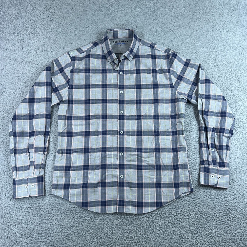 Twillory Shirt Mens M Untuckable Button Front Blue Gray Plaid